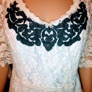Boho cream & black lace blouse